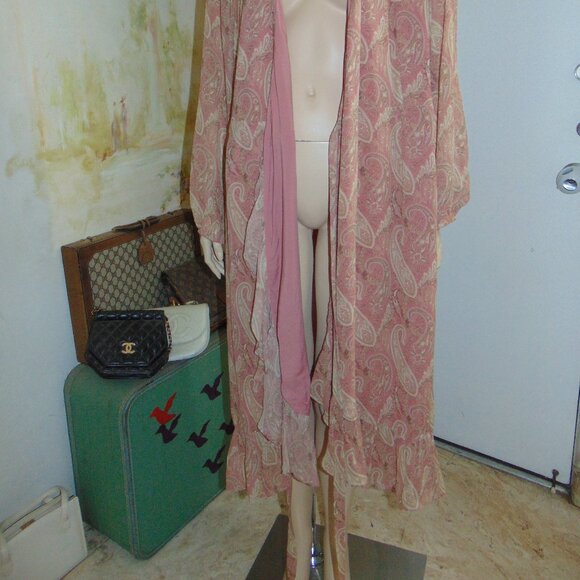 Sanderson of London X Paige Silk Palazzo Midi Wrap Dress Lipstick Pink Large L - Picture 14 of 14